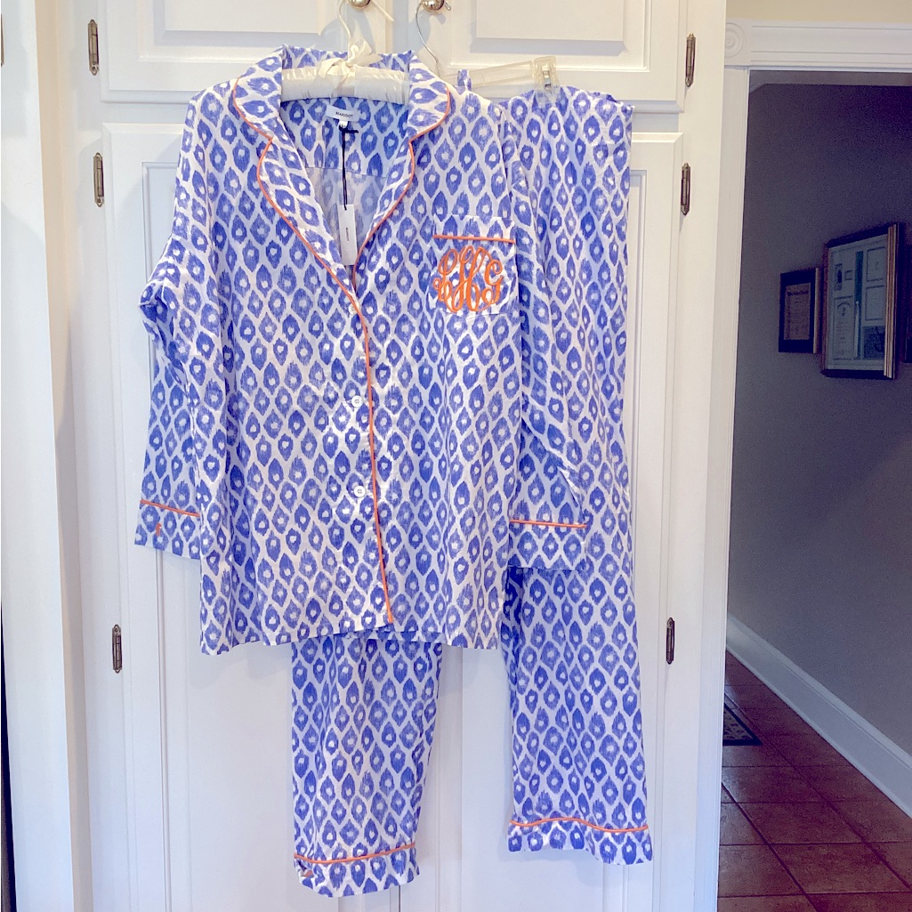 Marigot Collection, Women’s L Cotton Pjs, Nwt, Royal Blue And Orange